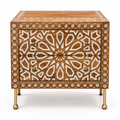 Handcrafted Wooden Bone Inlay 2-Drawer Bedside Cabinet with Brass Legs