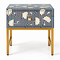 Handcrafted Blue & White Bone Inlay 1-Drawer Bedside Table
