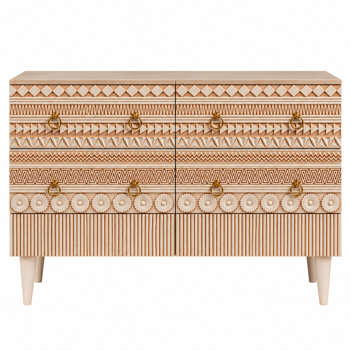 Hand Carved Accent Dresser & Chest of 6 Drawers – Geometric Wooden Storage Cabinet