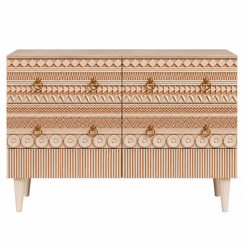 Hand Carved Accent Dresser & Chest of 6 Drawers – Geometric Wooden Storage Cabinet