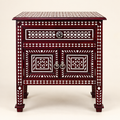 Handcrafted Antique Mother of Pearl Inlay Bedside Table with 1 Drawer & 2 Doors