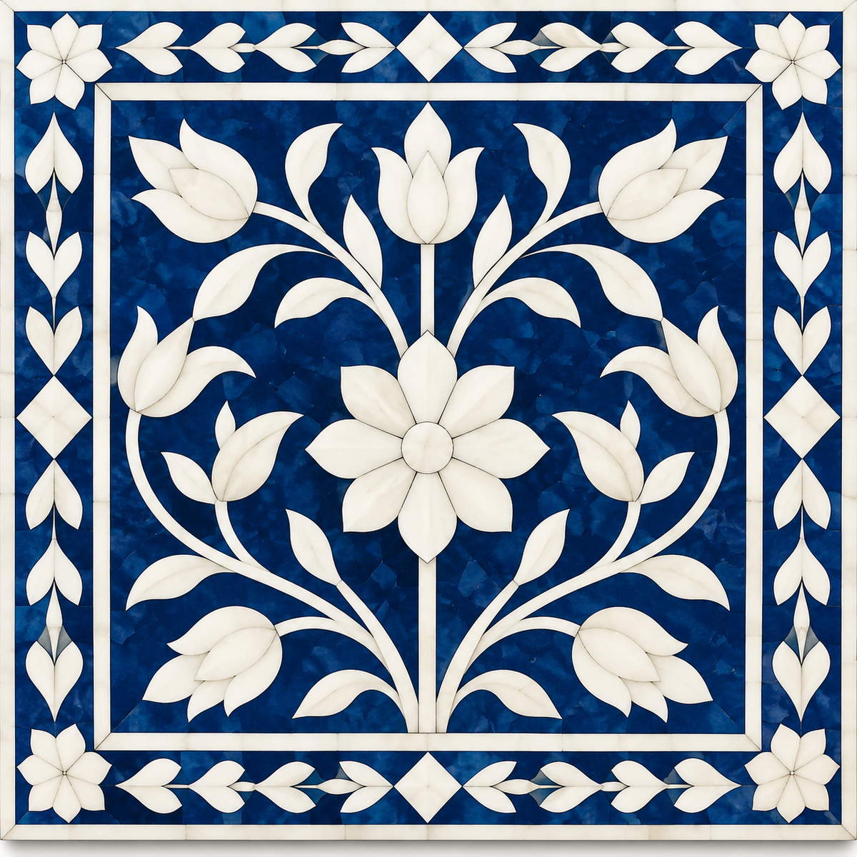Handcrafted Blue & White Bone Inlay 3-Drawer Bed Side