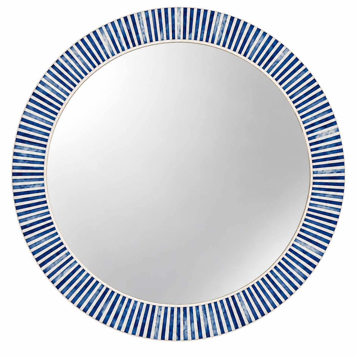 Luxury Blue & Ivory Bone Inlay Round Wall Mirror – Handmade Designer Decorative Mirror