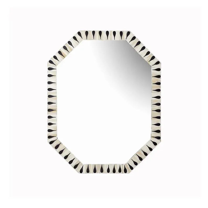 Handcrafted Black & Ivory Bone Inlay Octagon Wall Mirror