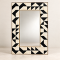 Handcrafted Black & Ivory Geometric Bone Inlay Wall Mirror