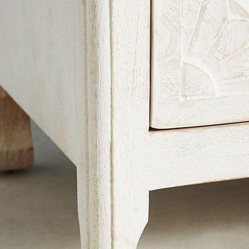Handcrafted White Carved 3-Drawer Chest of Drawers